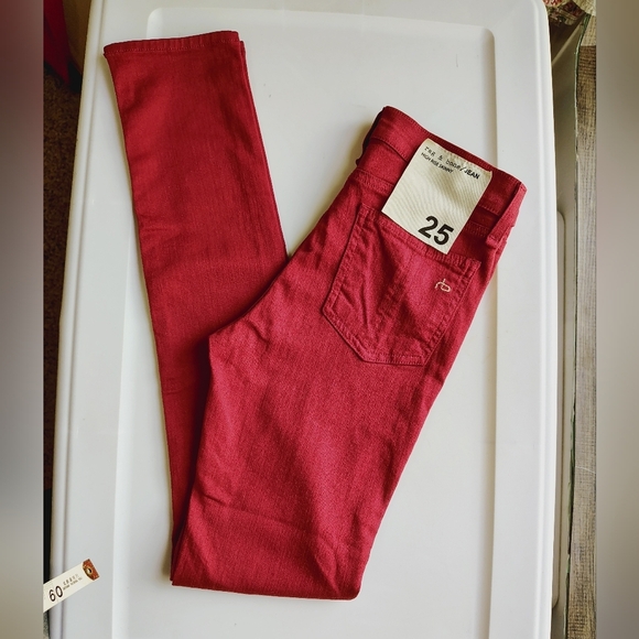 NWOT Rag & Bone High Rise Skinny Jeans Denim Red Stretch sz 25. - Picture 8 of 17